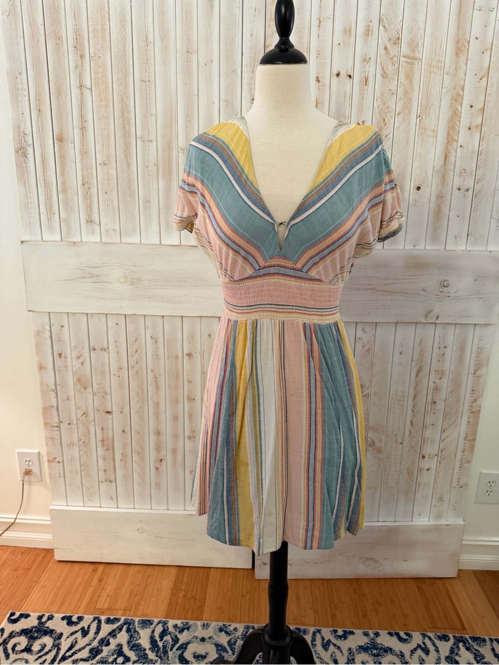 ONeill Pastel Multi-Stripe V-Neck Short Sleeve Dress